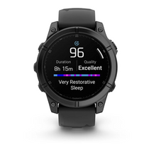 Load image into Gallery viewer, Garmin Fenix E 47mm AMOLED Slate Gray Steel with Black Silicone Band
