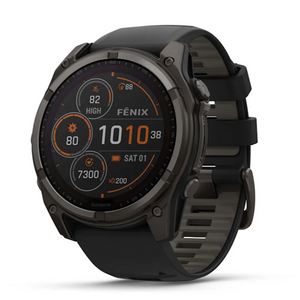 Garmin Fenix 8 51mm Solar Sapphire Carbon Gray DLC Titanium with Black/Pebble Gray Silicone Band