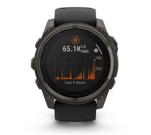 Load image into Gallery viewer, Garmin Fenix 8 51mm Solar Sapphire Carbon Gray DLC Titanium with Black/Pebble Gray Silicone Band
