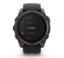 Load image into Gallery viewer, Garmin Fenix 8 51mm Solar Sapphire Carbon Gray DLC Titanium with Black/Pebble Gray Silicone Band
