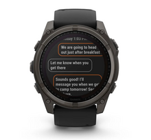 Load image into Gallery viewer, Garmin Fenix 8 51mm Solar Sapphire Carbon Gray DLC Titanium with Black/Pebble Gray Silicone Band
