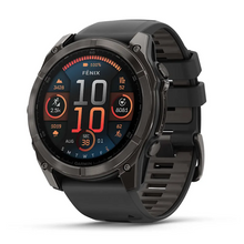 Load image into Gallery viewer, Garmin Fenix 8 AMOLED 47mm Sapphire Titanium Carbon Gray DLC with Black/Pebble Gray Silicone Band
