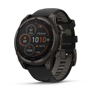 Garmin Fenix 8 47mm Solar Sapphire Carbon Gray DLC Titanium with Black/Pebble Gray Silicone Band