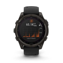 Load image into Gallery viewer, Garmin Fenix 8 47mm Solar Sapphire Carbon Gray DLC Titanium with Black/Pebble Gray Silicone Band
