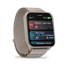 Load image into Gallery viewer, Garmin Venu X1 Soft Gold with Titanium Caseback and French Gray Nylon Band
