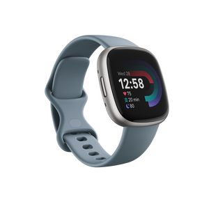 Fitbit Versa 4 Fitness Watch (Waterfall Blue/Platinum Aluminium) with  6-Month Premium Membership
