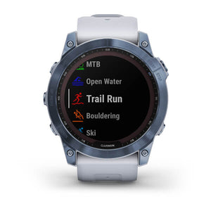 Garmin Fenix 7x Sapphire Solar Mineral Blue DLC Titanium with Whitestone Band